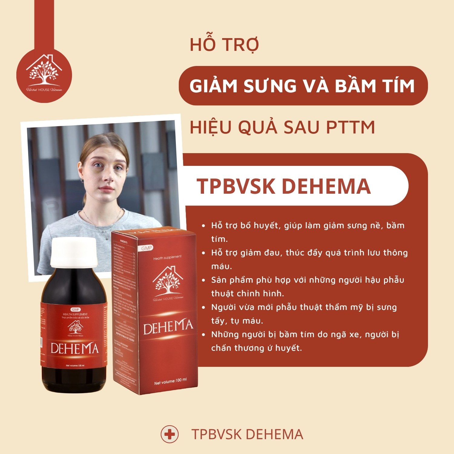 Dehema hỗ trợ giảm sưng nề tan nhanh bầm tím